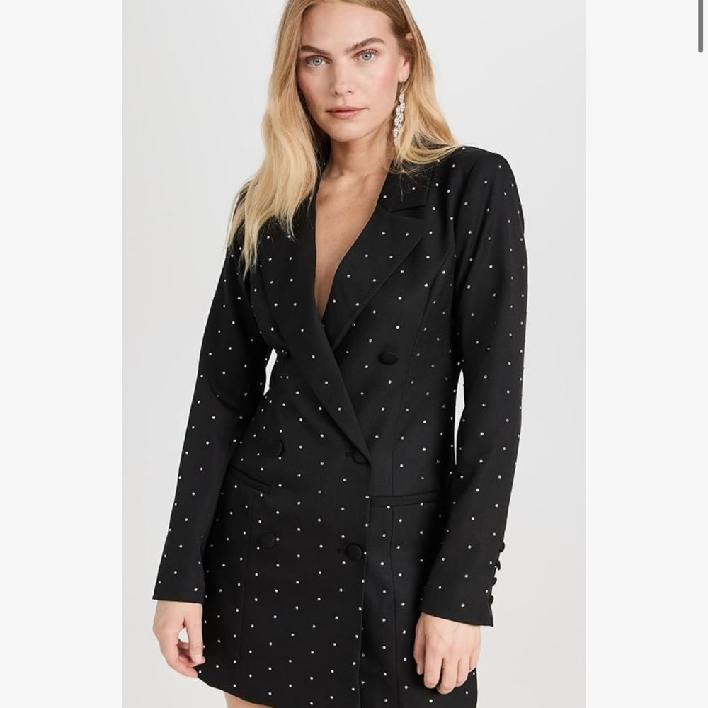 Good American Black Blazer Dress with White Crystals